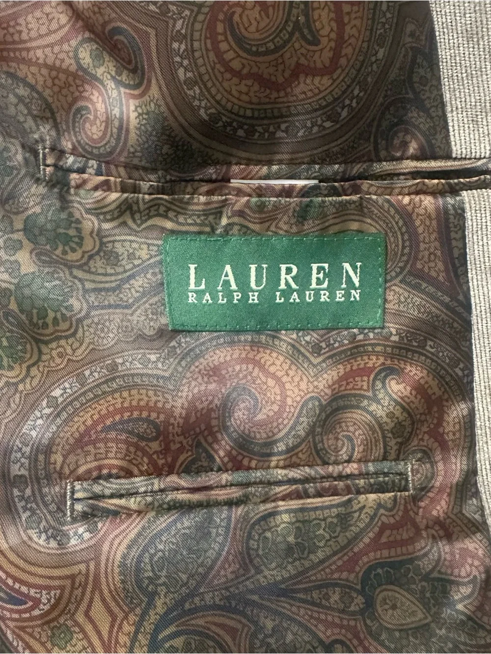 Lauren Ralph Lauren Corduroy Blazer Men 50R Tan Beige Paisley Lined Sport Coat